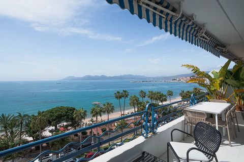 Ideally located on the Croisette next to the famous Martinez Hotel. This beautiful 2 bedroom apartment, on the 7th floor, offers a living area of 124 m2 with 2 nice terraces of 25 m2 together and offering an amazing sea view. The apartment has been c...