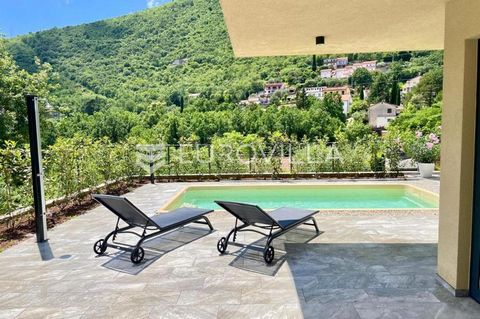 Mošćenićka Draga, a beautiful newly built house with a swimming pool in a perfect location. The house is divided into two floors. On the ground floor: entrance hall, guest toilet, laundry room, boiler room, beautiful open-plan living area with kitche...