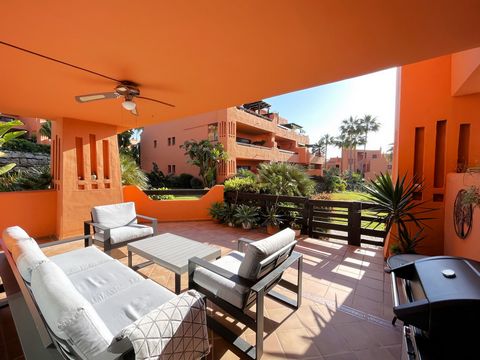 Beautiful GROUND FLOOR apartment with large terrace, built and equipped using high quality materials. Located in a lovely urbanization of nice design, only 200 mts. from the beach, 5 min. drive from Estepona and the attractive Puerto de la Duquesa, p...