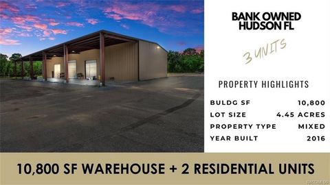 (Property Is Banked Owned.) Located in Pasco County, this bank-owned asset is now available for sale. The property encompasses 4.49 acres and features a 10,800-square-foot red iron and steel warehouse built in 2017. The warehouse boasts a 20-foot cle...