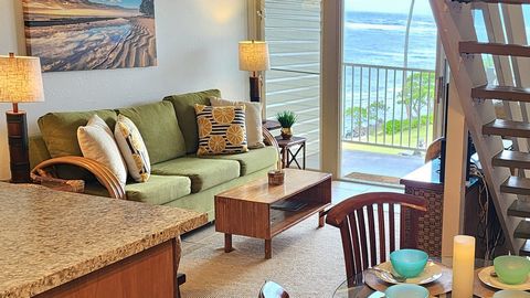 Oceanfront top floor 2BD/2BA townhome design condo located on the Coconut Coast in the beautiful coastal town of Kapaa. Walkable to restaurants, shopping and many fun activities. Fully furnished and turnkey. Active vacation rental. The unit overlooks...