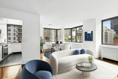 Highly coveted corner Two bedroom boasting a wall of eight oversized floor to ceiling windows in the living room with west and north light and open exposures in a prime Lenox Hill Upper East Side location. Converted to a condominium in 2015, this wel...