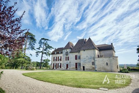 Detta magnifika slott är idealiskt beläget ca 1h00 från flygplatserna Bordeaux och Bergerac (ca 20 minuter med helikopter) Med sin sublima panoramautsikt över de omgivande vingårdarna, fruktträdgårdarna och ängarna uppgår denna fastighet till 9,5 hek...