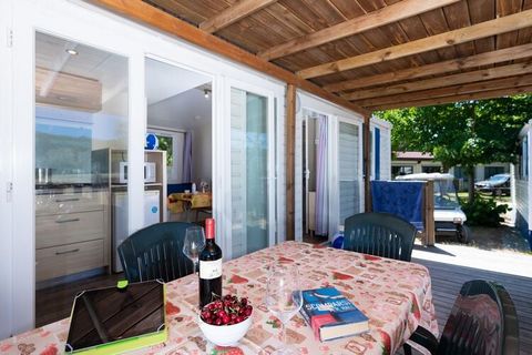 This detached mobile home with all comfort has a private parking. Dog (up to 30 kg) accepted against payment. The holiday park is a true natural paradise close to the beach. A true family paradise that offers you the greatest possible comfort. 3 pool...