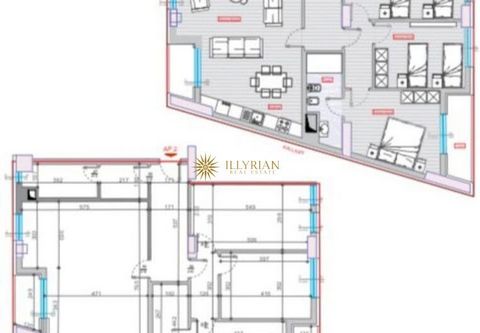 The apartment is located on Rruga Sejdini Bulevard i Ri. General information Total area 156.4 m2. Net area 135.5 m2. 1st residential floor. Organization Living Room Kitchen Room 3 Bedrooms 2 Toilets 2 Balconies Other information High quality construc...