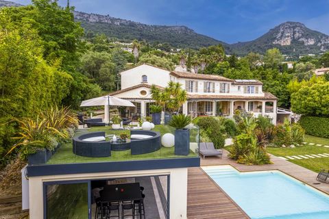 Discover this magnificent bastide nestled in a residential area, just minutes from Vence, offering absolute tranquility on a plot of approximately 2700m2 with a heated pool and a large pool house. This property enjoys breathtaking views of the mounta...