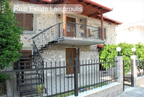 Amazing house for sale in Leptokarya, East Olympus. This is an excellent stone construction Villa. It is located in an idyllic spot and on a hill that is only 800m from the sea. On a plot of 400 square meters, the house is made up of an external outd...
