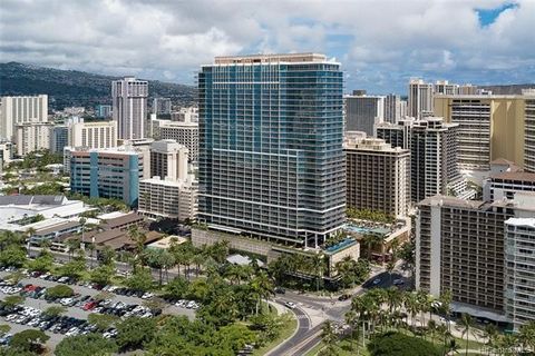 Wonderful opportunity to own and live in one of Waikiki's most luxurious high rises just steps away from exclusive boutiques, world-class restaurants, and white sand beaches. This higher floor ocean view studio comes fully furnished with top of the l...