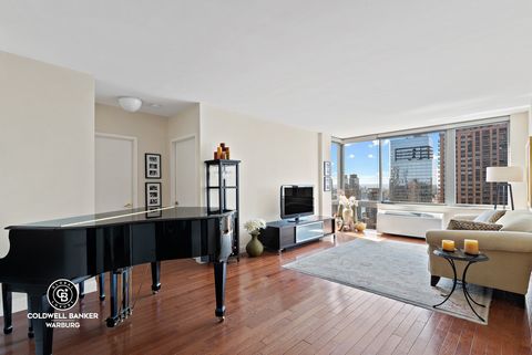 Come see the fabulous views from every window in this spacious, high-floor, split two bedroom, two bathroom home in the highly coveted Park Millennium Tower in Lincoln Square. This western facing unit is flooded with light and has open city, Hudson R...