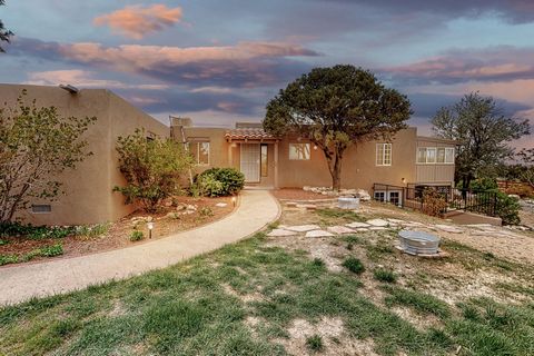 Come see 19 La Puerta Trail in Placitas, New Mexico, a custom home in a private, safe neighborhood on 3.73 acres with walking access to protected federal land for recreational activities (mountain biking, horseback riding, dog-friendly walking trails...