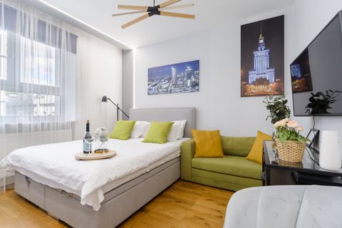 The apartment is located in the city center near the Palace of Culture and Science. The apartment is equipped with everything necessary for a comfortable stay. Ideal for families and solo travelers. It has a separate bedroom and offers great views of...