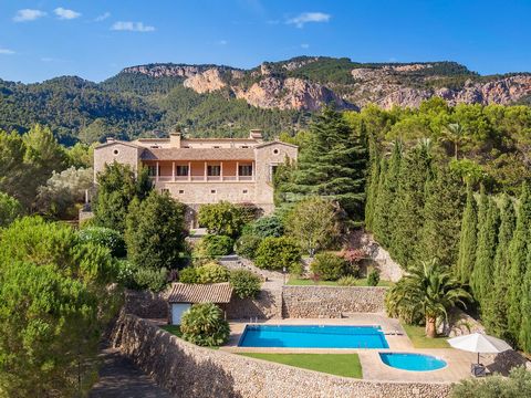 Stunning mansion in the picturesque mountain region of Puigpunyent Son Serralta is a captivating country estate with an area of around 63 hectares. It is offered for sale in the heart of the Tramuntana mountains, just 15 minutes from Palma by car, an...