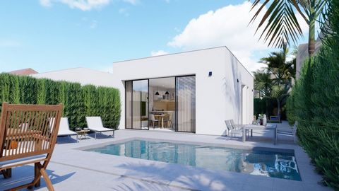 NEW BUILD VILLAS IN LOS URRUTIAS, MURCIA~~New Build modern villa at 200m from the beach. The luminous one-storey villa has 2 bedrooms and 2 bathrooms.~~The living room gives access to the terrace with private pool of 6m x 3m.~~The open kitchen is ful...