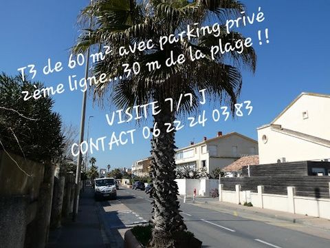 T3 de 60 m² - Parking privé - 30 mètres de la plag Visite 7/7j Contact Véronique LAROUSSE ... Bel emplacement à 3 mn à pieds du Centre ville ! T3 de 60 m² ( 1er étage) avec Loggia et parking privé dans petite copropriété situé en 2ème ligne avec peti...