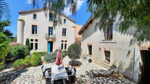 Nice village with all grocery/news agent, restaurant, school, bar, 15 minutes from Beziers, (airport) and 20 minutes from the coast. Former property of a wine merchant including a large bourgeoise home of 270 m2 living space (1919, 7 bedrooms and 3 b...
