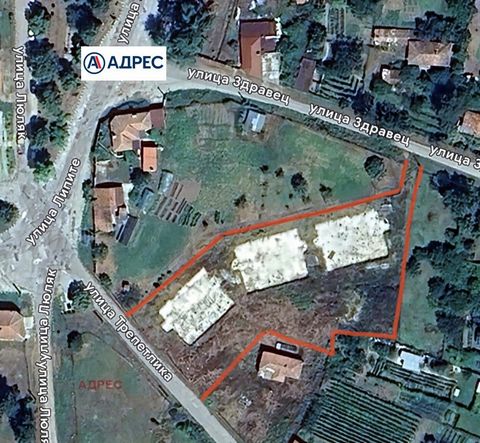 Plot of land with southern exposure in the village of Kitka, with an area of 2800 sq.m., with an entrance from two streets, with construction documentation and a building permit for 6 houses, with a swimming pool. Excavated foundations, poured underl...