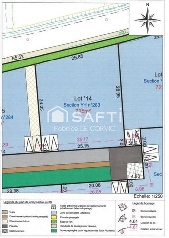 Terrain constructible, borné, viabilisé de 725 m2
