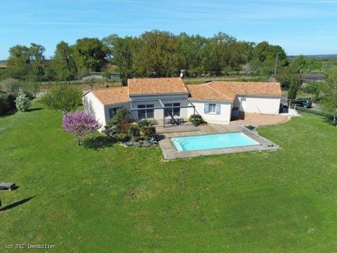 Sublime four-bedroom bungalow, 10 minutes from Ruffec, with stunning views over the Charente countryside. The house benefits from underfloor heat pump central heating, spacious, bright living rooms, a heat pump-heated swimming pool, large grounds and...