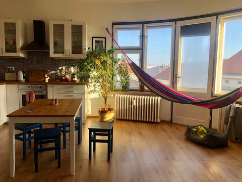 The apartment is light and spacious and offers fantastic views across Prague. It is centrally located in the district of Andel which is a great area for cafes, restaurants, shopping and nightlife. The flat is only a couple of minutes walk from Naplav...