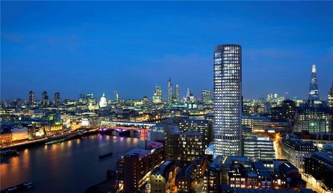 Lateraal penthouse op de 39e verdieping van Southbank Tower, Londen. • Zijdelingse ruimte zonder trappen • Panoramisch uitzicht op de stad en de rivier • Shell en Core • Iconische bezienswaardigheden zoals St Pauls Cathedral, de Shard en de rivier de...