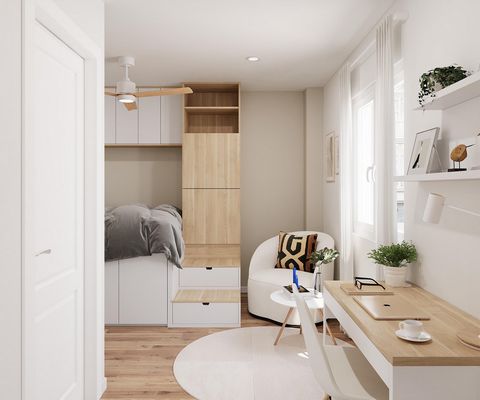 Exterior room completely renovated and furnished with shared bathroom. Exclusive design, with storage space and natural light. Room with private bathroom. Fully furnished: custom bed in height, TV, Internet, sofa, ceiling fan, desk and chair. Total s...